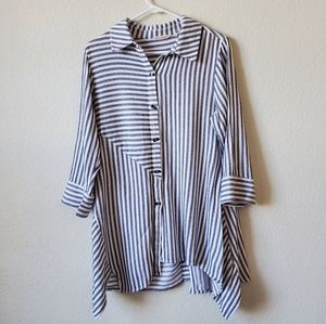 Soft Surroundings Striped Asymmetric Button Tunic Top